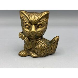 Vintage Brass Cat Kitten Figurine With‎ Bow Decorative Collectible
